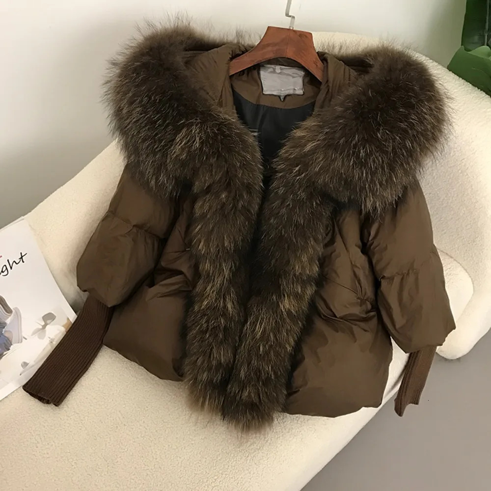 Duck Down Coat Winter loose oversized Puffer jacket womens Real Fox fur collar Hooded natural thick warm streetwear 241112