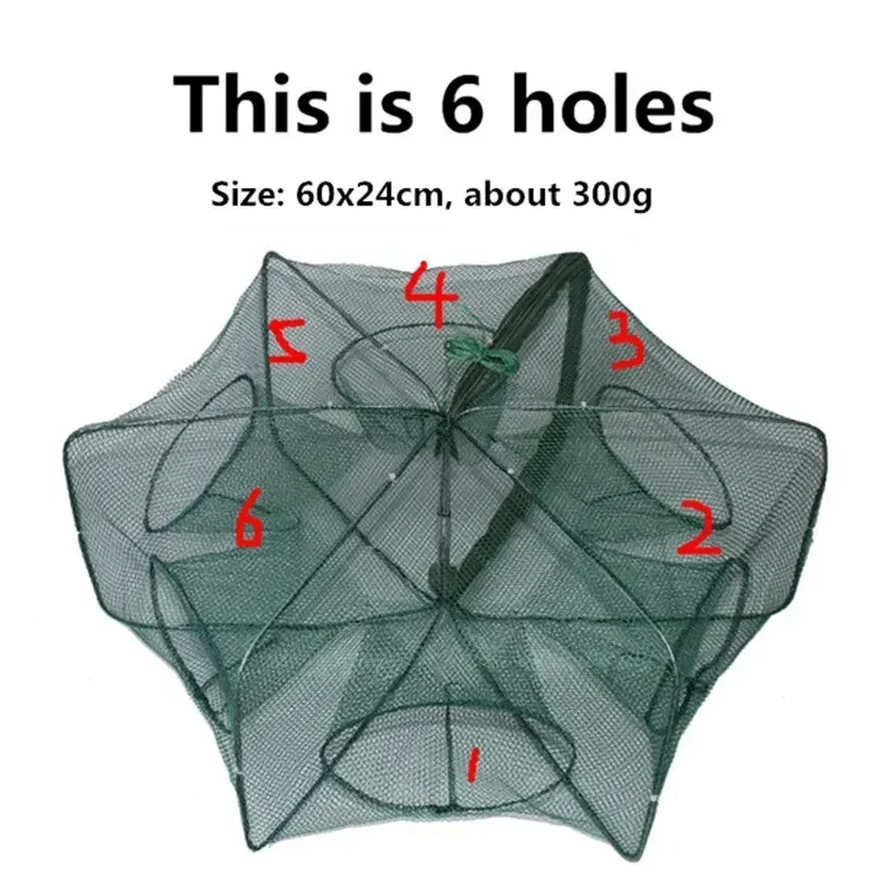 Fishing Net Mesh Folded Hexagon Octagon 6 Holes Fish Shrimp Automatic Trap Crayfish Catcher Fish Network Baits Cast Mesh Trap