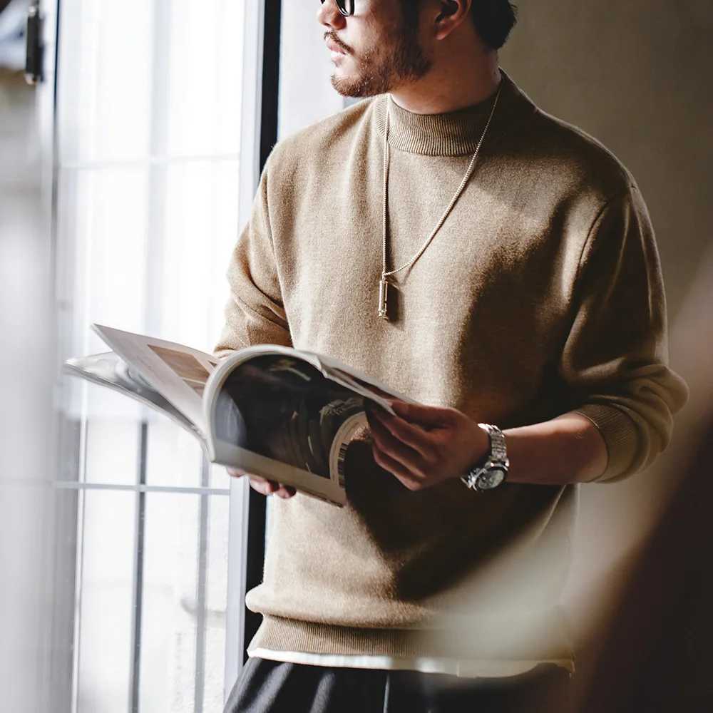 MADEN 2024 Autumn/Winter New Formal No.2 Sweater Mens Half Collar Pullover Knitted Solid Color Warm Bottom Sweater W2411111