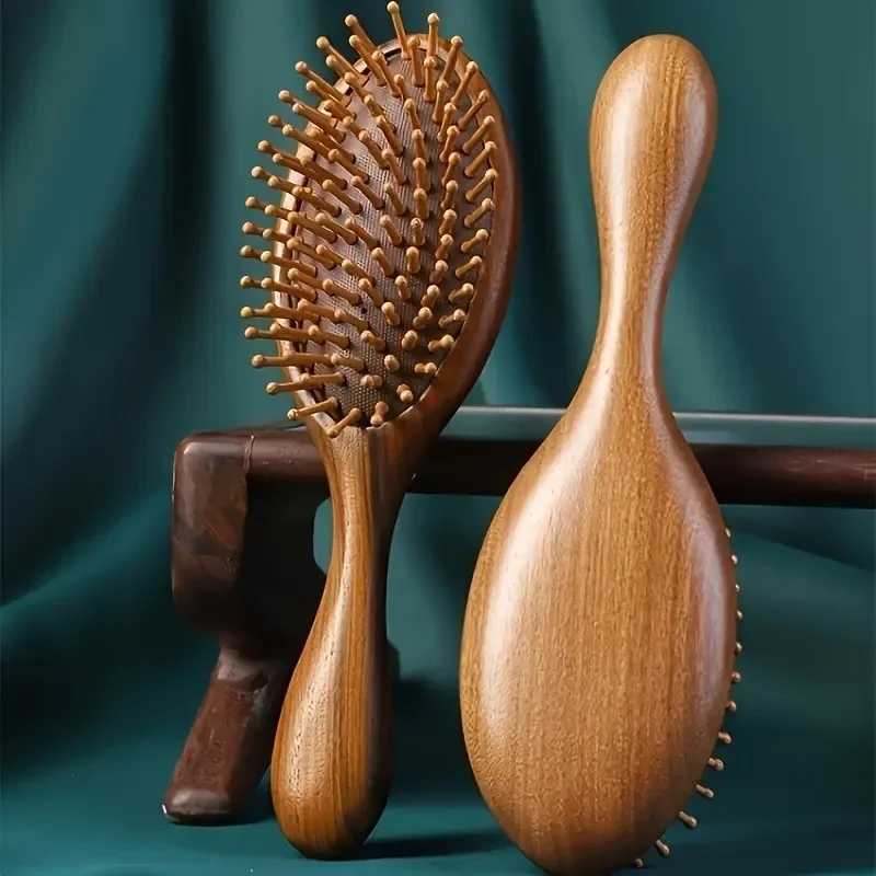 Sandalwood paddle pad hair care brush anti-static wooden scalp massage comb household hair smoothing tool with spherical teeth W241112