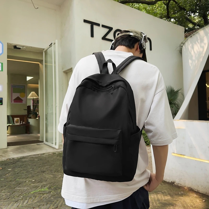 Simple backpack large capacity travel bag solid color Harajuku student backpack womens unisex Rucksack 241111