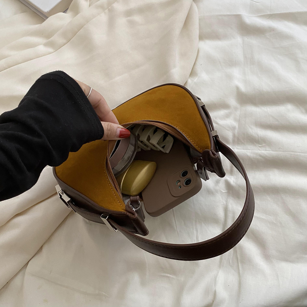 Vintage Faux Suede Shoulder Bag for Women's Fashion Simple Solid PU Handbag Woman Designer Plush Armpit Hobo Ladies Winter Purse