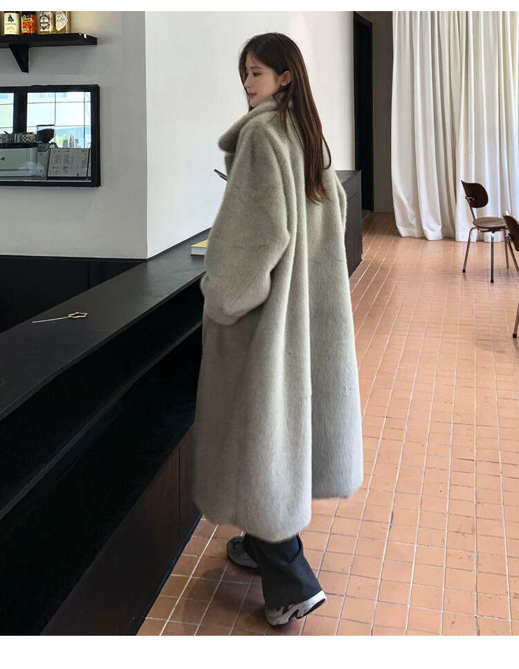 shanshi fur coat women Extended winter faux mink fur coat women's loose and thick collar clothes