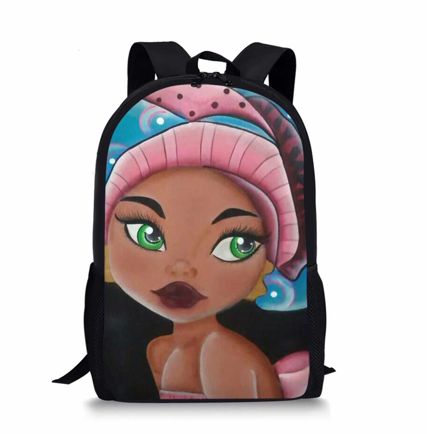 African Black Girl Pattern High Students School Bag for Teenager Backpack Travel Package Bag Shoulder Bag Women 16 Inches c1c9c