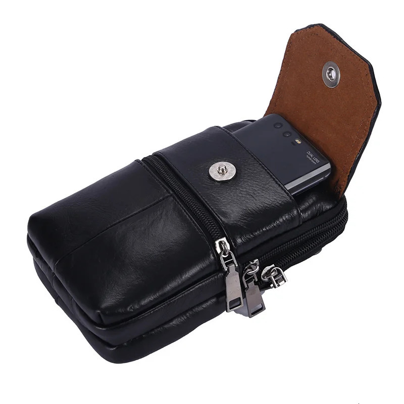 Mens Messenger Bag Cowhide Leather Mobile Phone Pouch Men Wallet Small Travel Waist Male MultiPockets Chest 241111