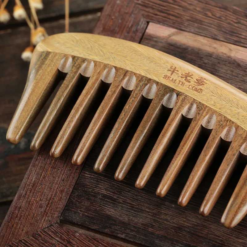 Handmade natural green sandalwood hair brush wooden comb anti static fragrance deodorizer wide tooth piece W241112