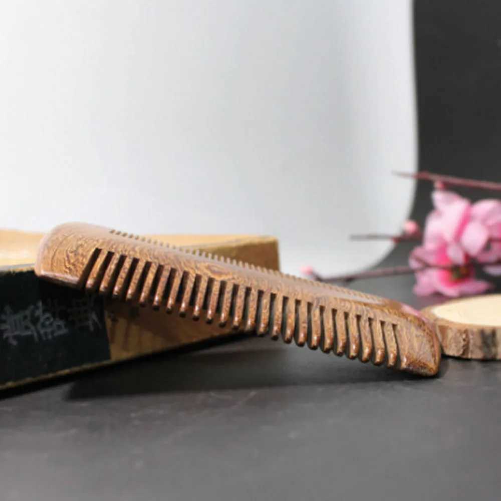 Women use green sandalwood pocket beard and hair comb handmade natural wooden comb with fine and wide teeth W241112