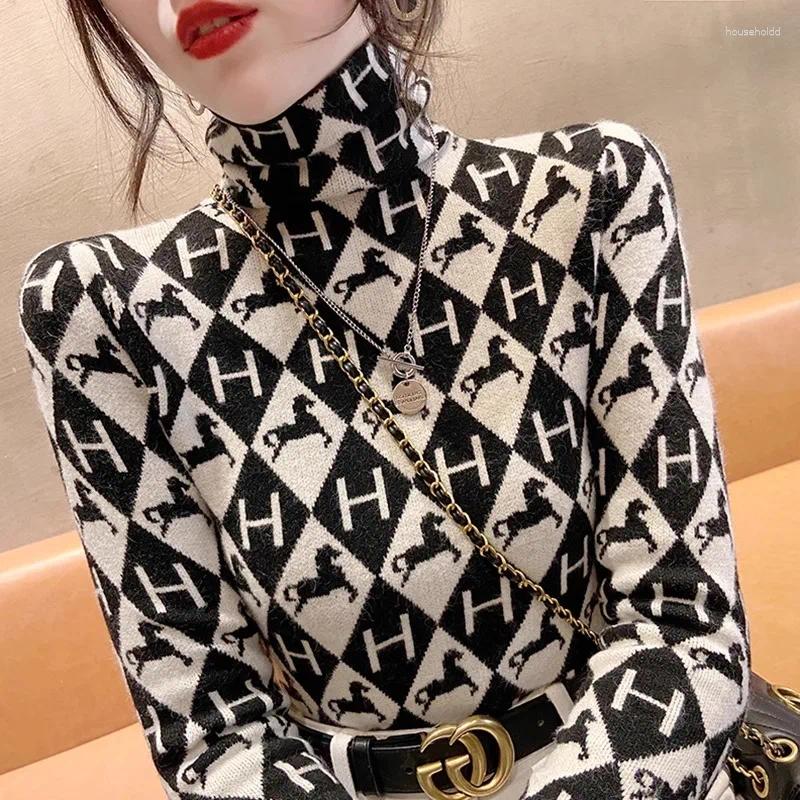 Women's Sweaters Women Clothing Fashion Letter Jacquard Sweater Autumn Winter Slim Comfortable Warm Knitted Pullovers Vintage Elasticity