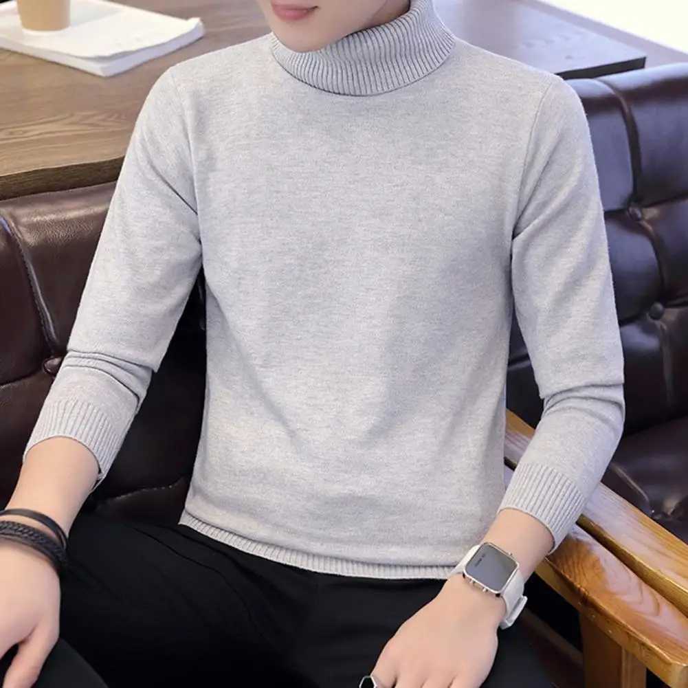 Mens autumn and winter bottom sweater turtle neck long sleeved knitted top ultra-thin fit wool lining lapel jumper W2411111