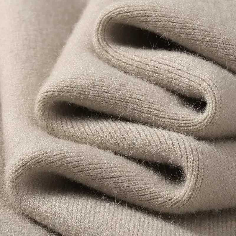 Plush mens knitted sweater with sea neck velvet pad warm solid latte autumn thick bottom casual O-neck sweater W2411111