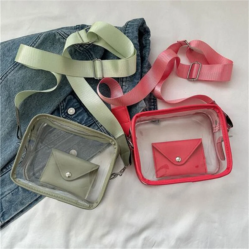 Transparent PVC Clear Purse Crossbody Beach Bagwith Wallet Shoulder Bags with Removable Strap Stadium Approved Bags