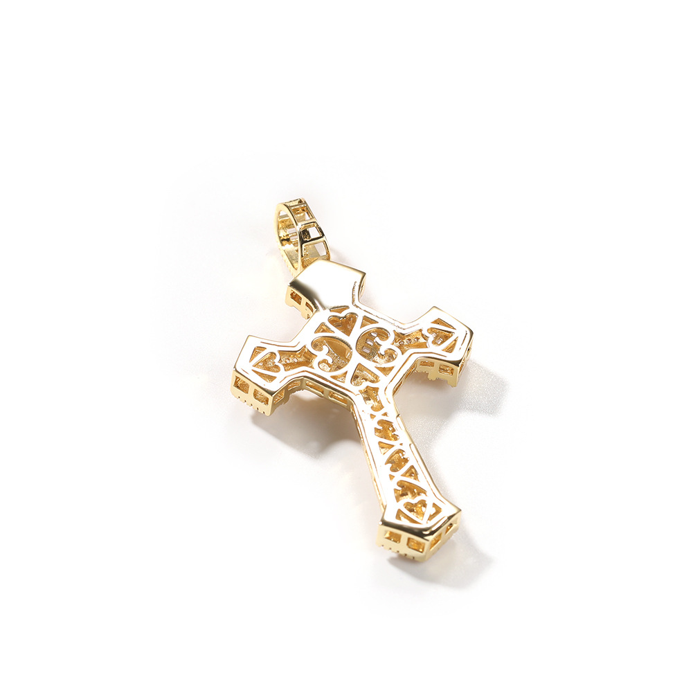 Hip Hop Cross Pendants Necklace Platinum Plated Men Women Lover Gift Religious Jewelry with Leather Rope Chain