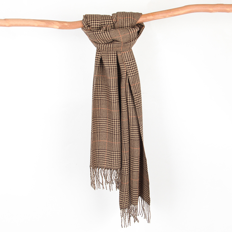 Real Wool Women Plaid Scarf Winter Pashmina Shawls Cashmere Thick Wraps Lady Tassel Warm Scarves Female Hairy Bufanda Stole 5