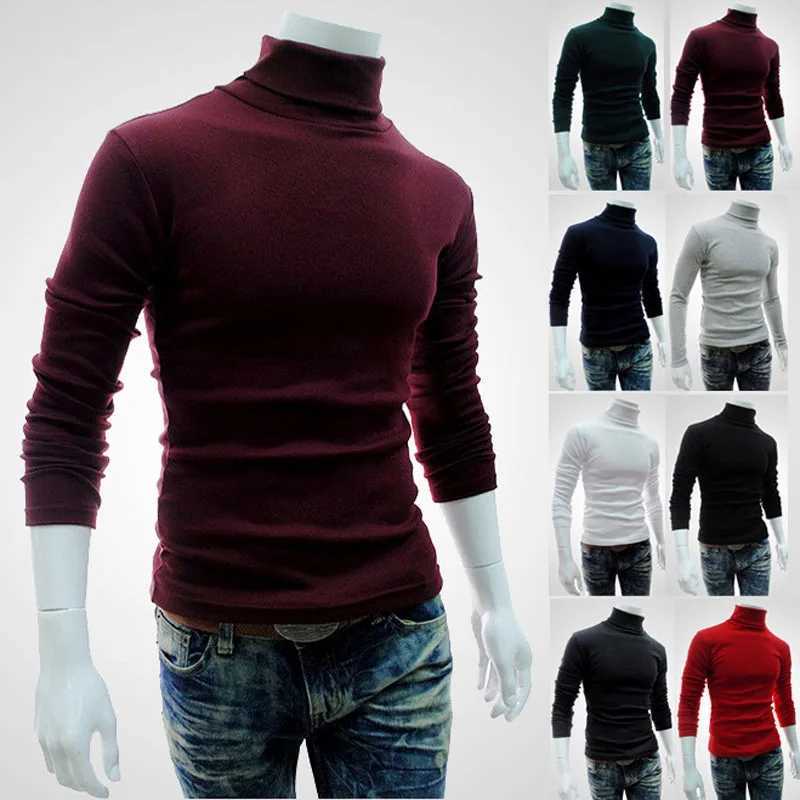 Autumn and Winter Mens Sweater Turtle Neck Solid Color Pullover Mens Clothing Ultra Thin Fit Mens Knitted Sweater Pullover Homme MY277 W2411111