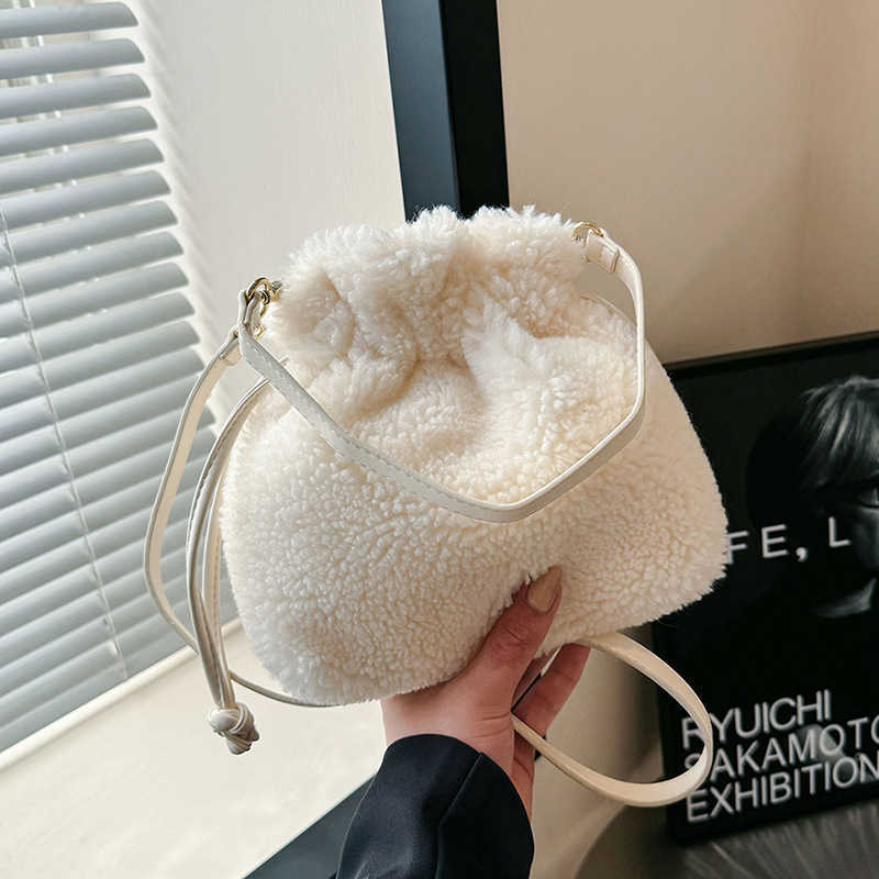 Lucky Bag Female Autumn Winter Lamb Wool Handheld Wallet Drawstring Diagonal Bucket Bags Shoulder Plush Bag Handbags 241112