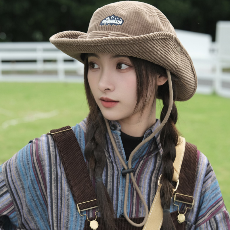 Ins Retro Corduroy Drawstring Bucket Hats Women Autumn and Winter Outdoor Mountaineering Fishing Western Cowboy Men's Caps 08d63 5 4e04c