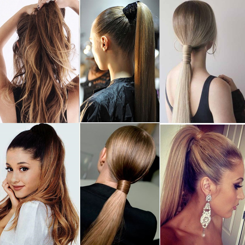 Mtmei Hair Long Straight Clip in Ponytail Hair Extensions Wrap Around Synthetic Ponytail Fake Hair For Women Pony Tail Blonde