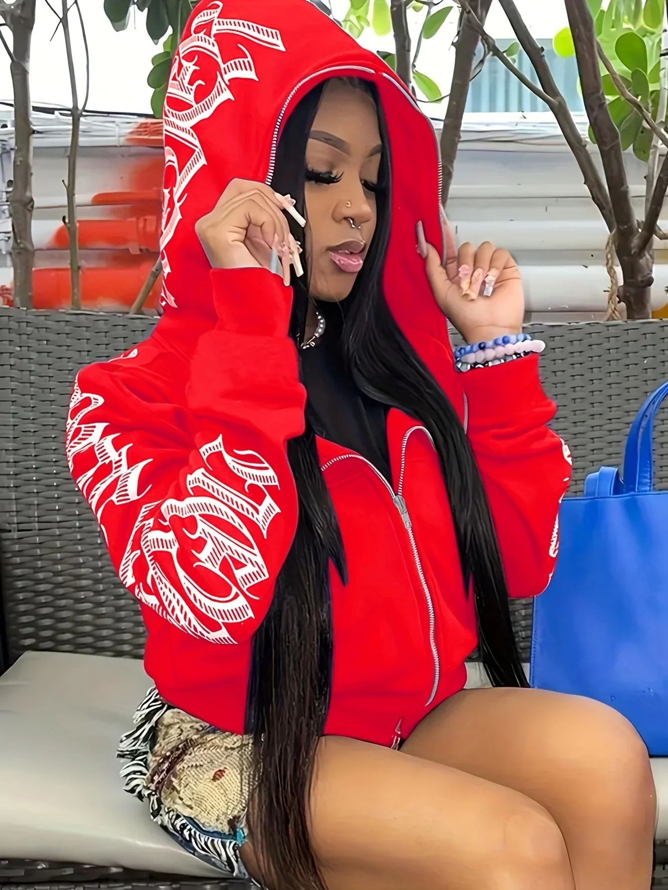 Letter Print Long Sleeve Zip Up Hoodies Cyber Y2K Gothic Punk Sweatshirt Womens Clothing 241112