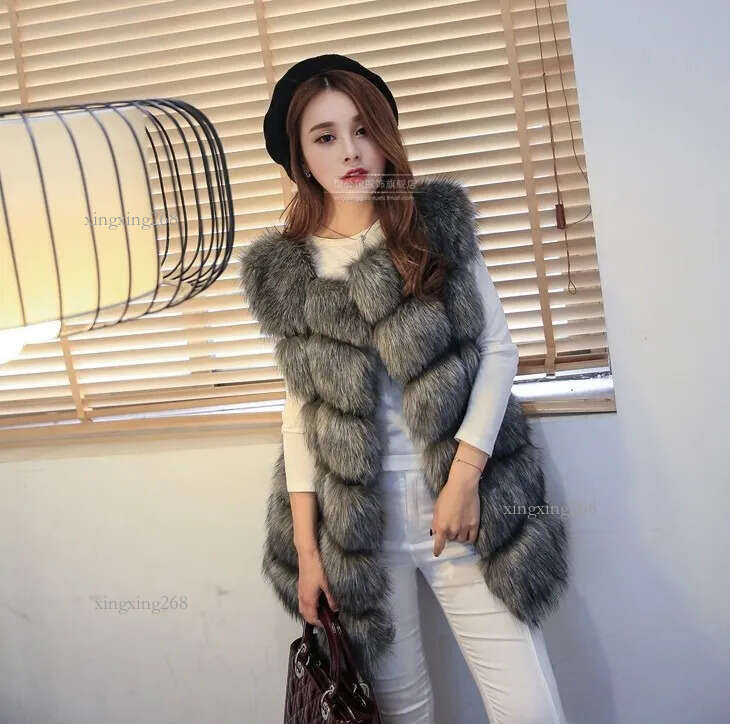 Women's Fur Luxury High Winter Woman Warm Thick Splice Jackets Imitation Women Vest Long Coat Female Waistcoat Outwear