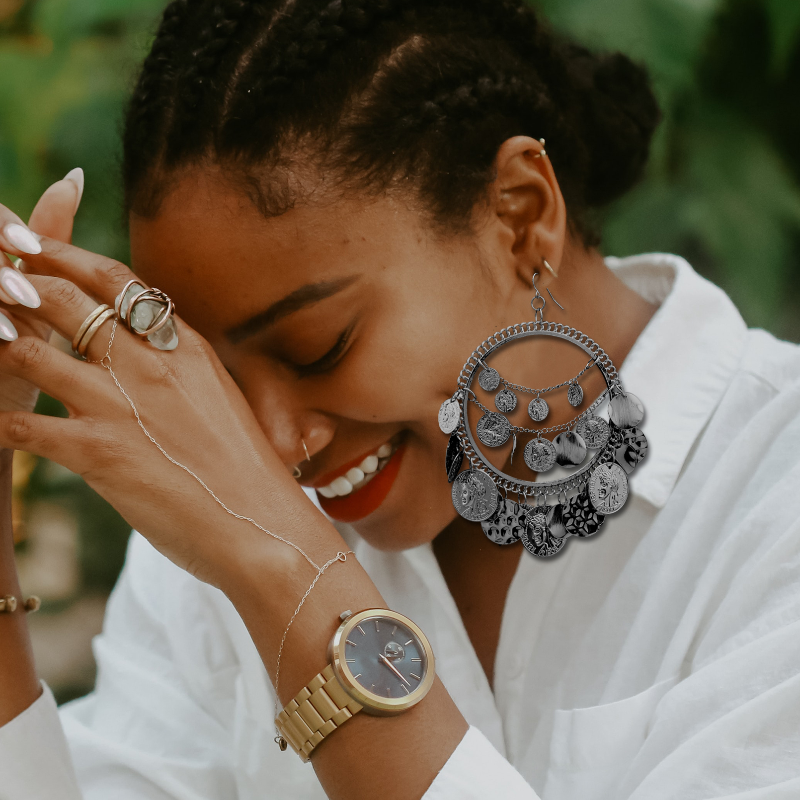 Vintage Tribal Coins Big Hoop Dangle Earrings For Women Geometric Punk Tassel Ear Pendants Jewelry Accessories Friendship Gifts