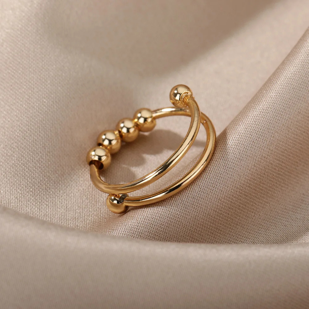 Anxiety Ring Beads Rings For Women Men Stainless Steel Spinner Spiral Simulated Freely Anti Stress Fidget Jewelry 241112