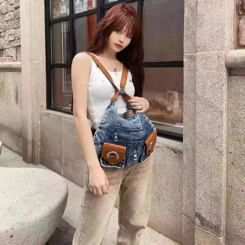 3-way denim blue womens backpack high-capacity shoulder bag fashionable and canvas cross body bag Bolsos Mujer 241111