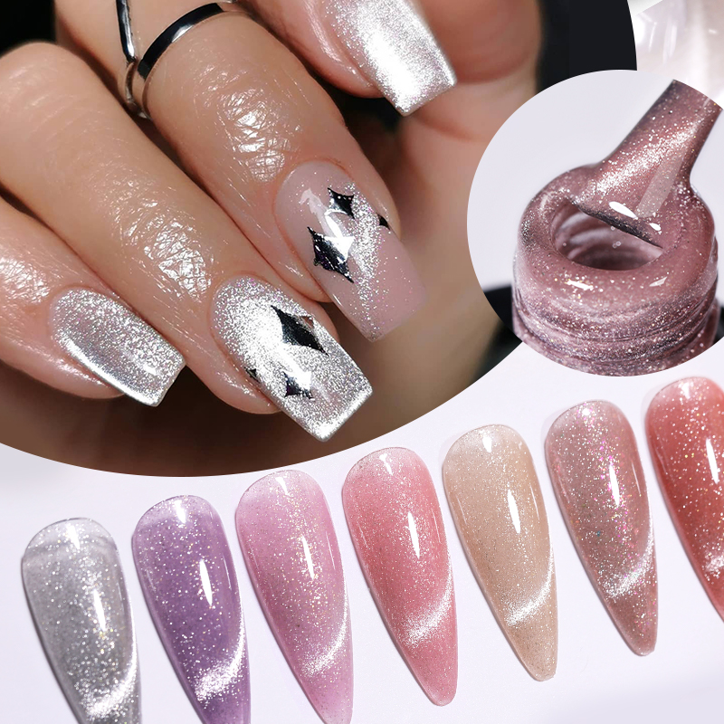 UR SUGAR 7ml Sliver Pink Glitter Cat Magnetic Rubber Base Gel Star Smile Rainbow Semi Permanent Soak Off Sparkling Nail Varnish 67949 5 10f26