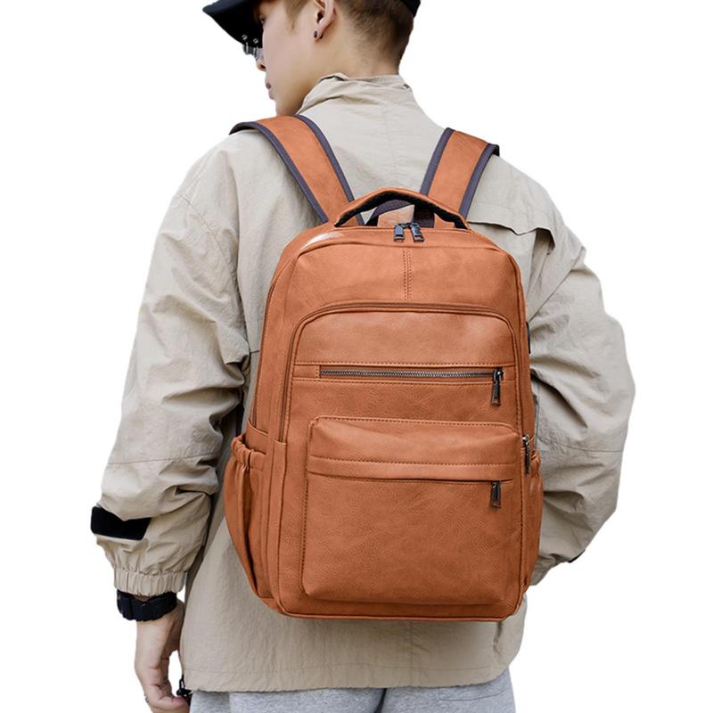 Vintage Backpack Leather Daypack Casual Bookbag Travel Backpack For College School Stylish Shoulder Bag With USB Charging Ports 58740