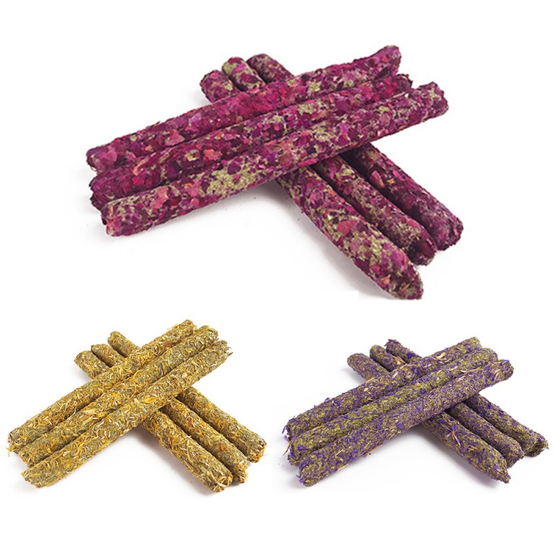6Pcs Pets Hamster Rabbit Teeth Grinding Chew Toys Rose, Calendula, Lavender Stick Molar Natural Grass Clean Molar Snacks