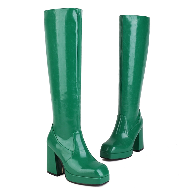 Knee Platform High Boots For Women 2023 Winter Trends Black Green Goth Heels Long Rain Boot Party Dance Shoes Female