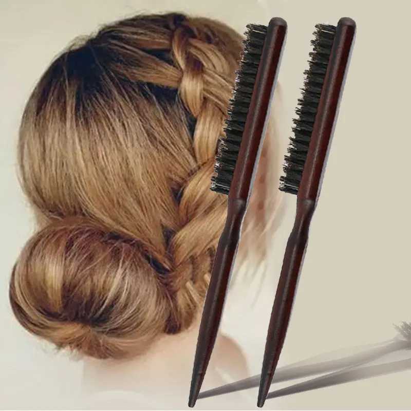 Wooden handle hair comb fluffy hair three rows of pig bristles comb new hair teasing brush salon supply of styling tools W241112