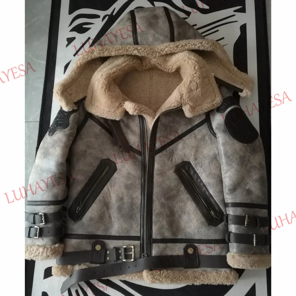 Fashion 100% Quality Real Sheepskin Fur Men Coat Genuine Full Pelt Sheep Shearling Male Winter Jacket Brown Men Fur Outwear 241111