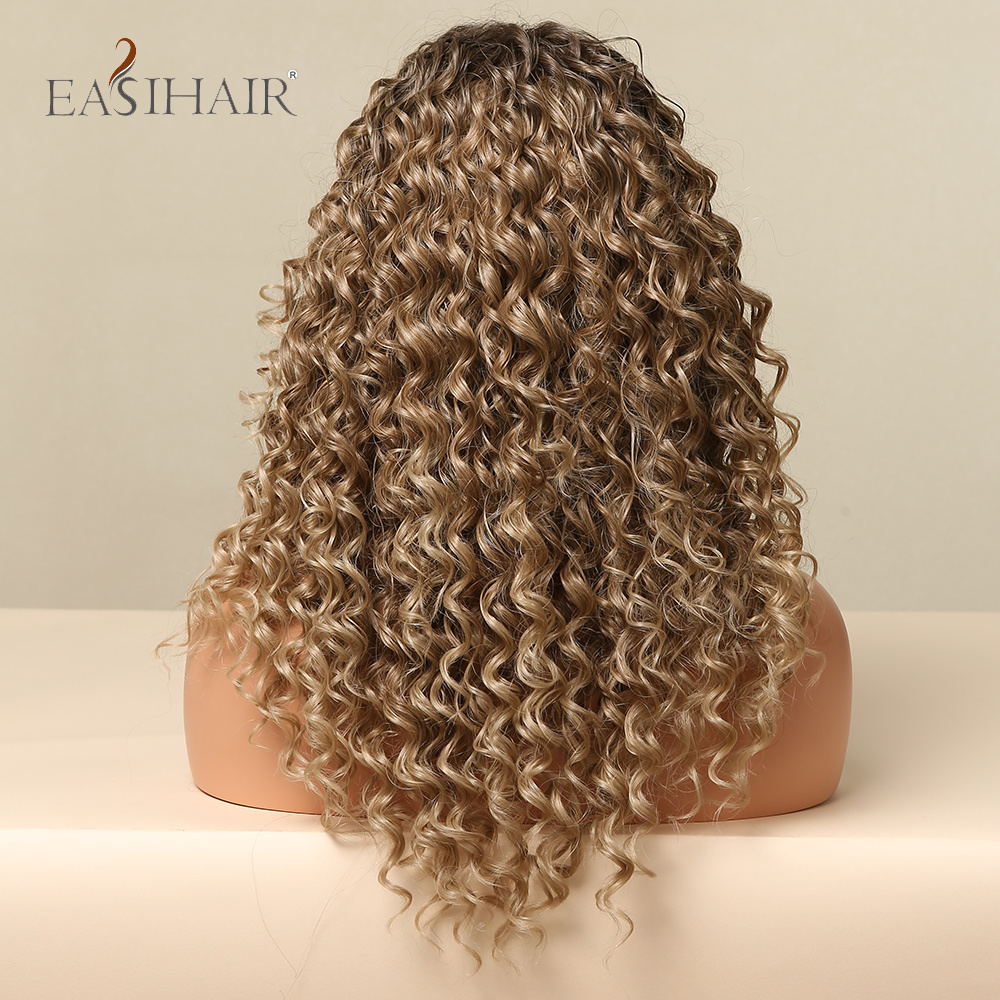 EASIHAIR Curly Wave Lace Front Synthetic Wigs Brown Golden Bouncy Curly Lace Hair Wigs for Afro Black Women Daily Heat Resistant ff502
