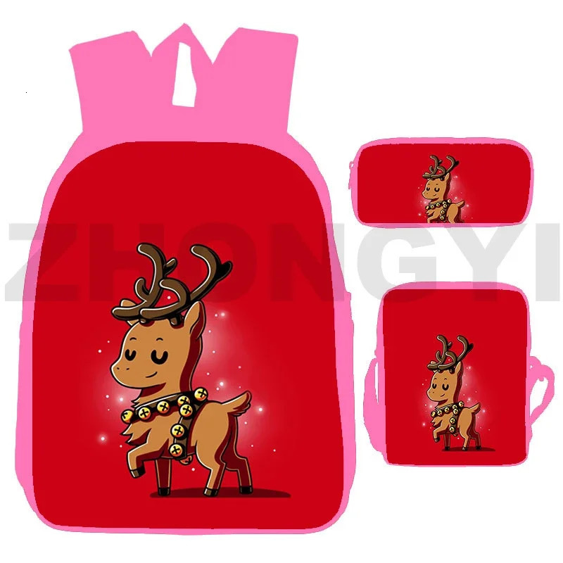 Harajuku Christmas 3D backpack female printed pattern anime backpack Santa Claus gift mens backpack fashionable canvas bag 241111