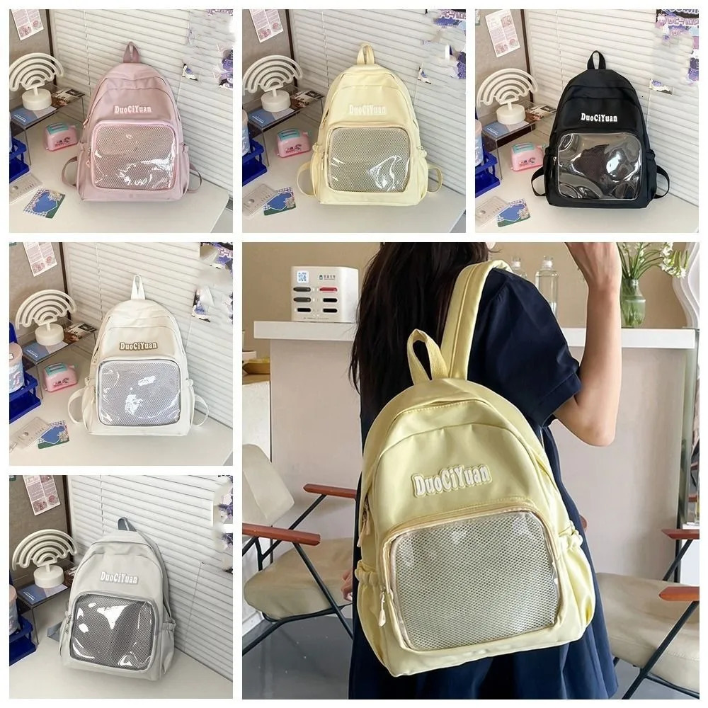 Fashion Nylon Jk Transparent Backpack Large Capacity Solid Color Pocket Itabag Y2k Simple Korean School Bag for 241111