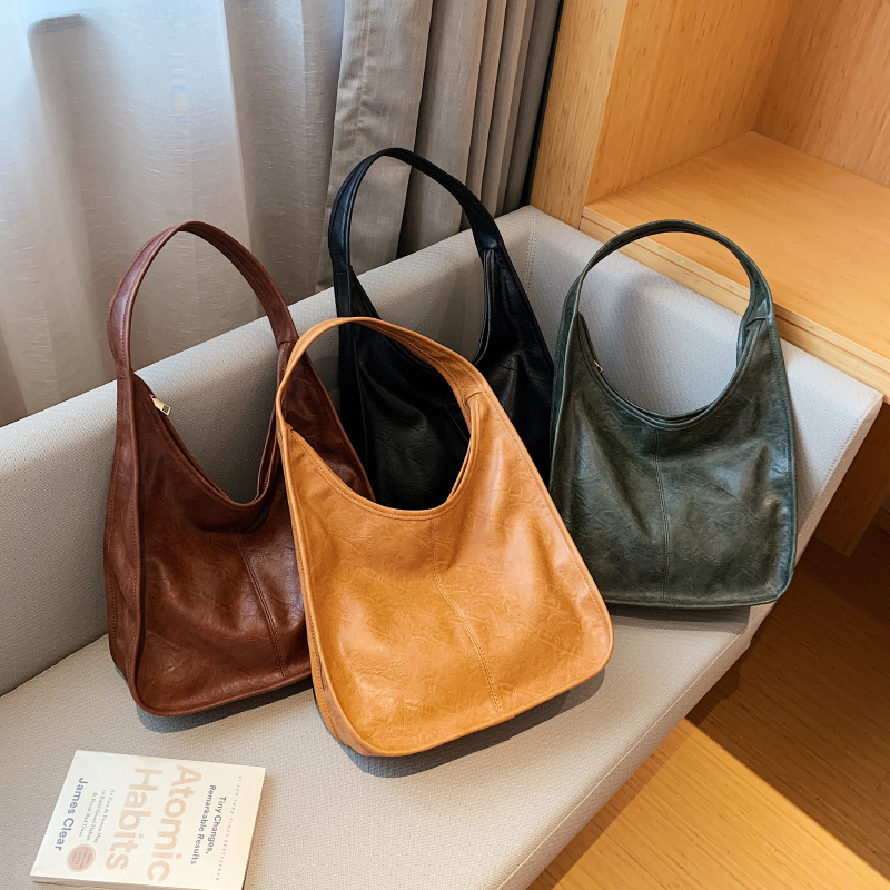 Vintage Simplicity Pure Color Casual Shoulder Hobos Retro Patent Leather Unique Designer Totes for Women High Capacity Bags a1e87