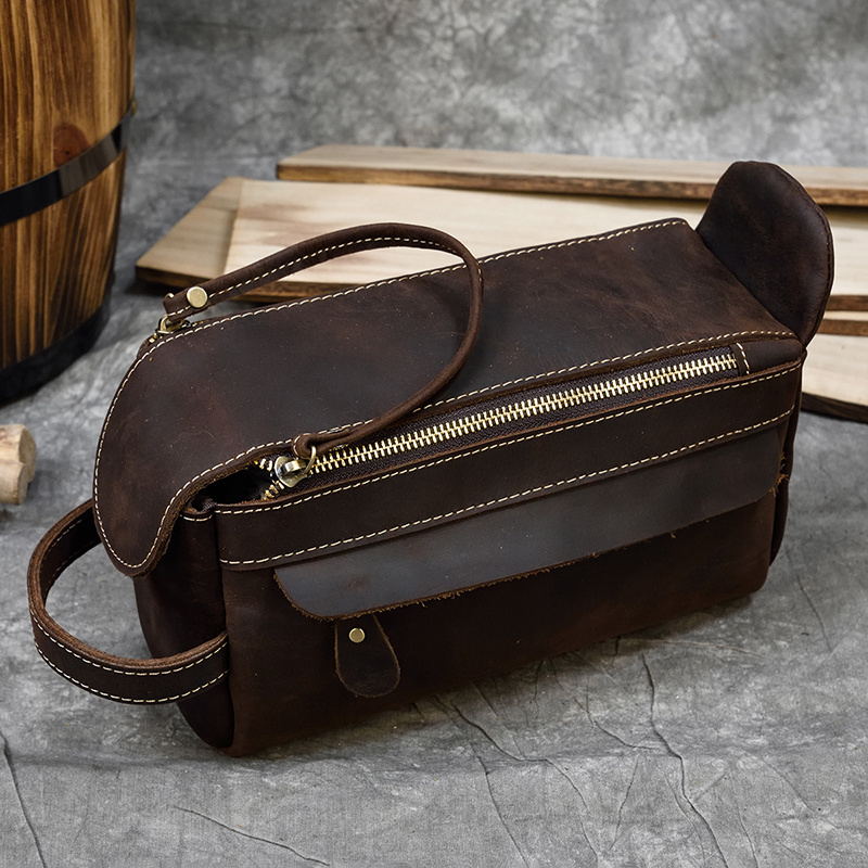 Vintage Leather Storage Bag Clutch s Men Wash Toiletry kits Crazy Horse Clutches 30794