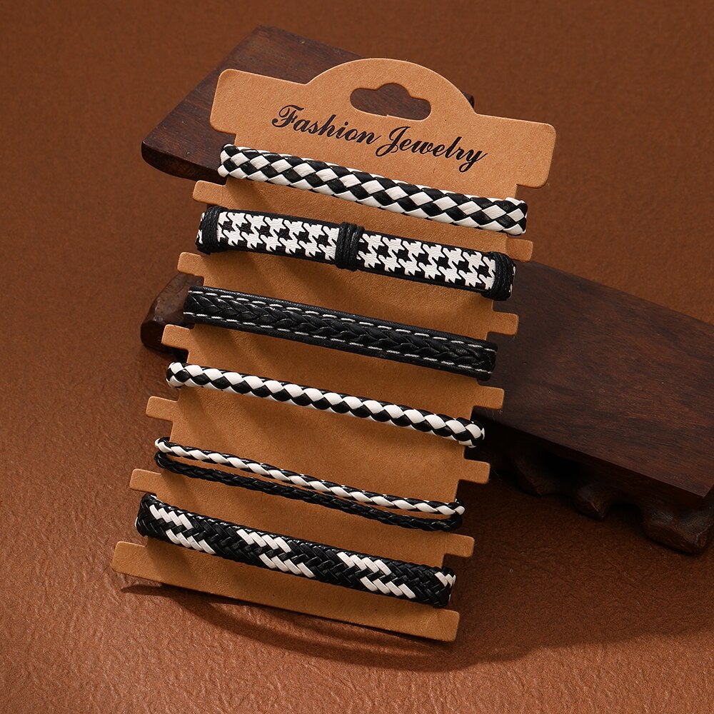 PCS New Vintage Hand Woven Wax Rope Cowhide Men s Leather Bracelet PU Accessories Party Rave 5