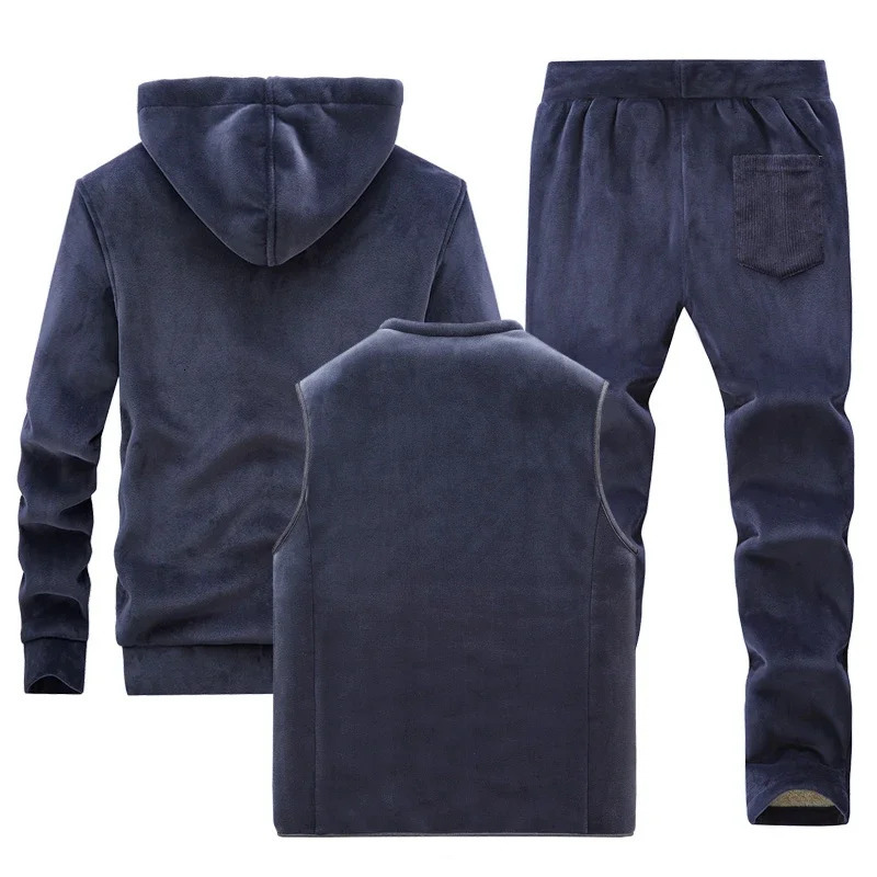 Men Winter Plus Velvet Thick Tracksuits Mens Lamb Cashmere Hoodiesvestspants Three-pieces Sets Men Warm Casual Lamb Wool Sets 241111