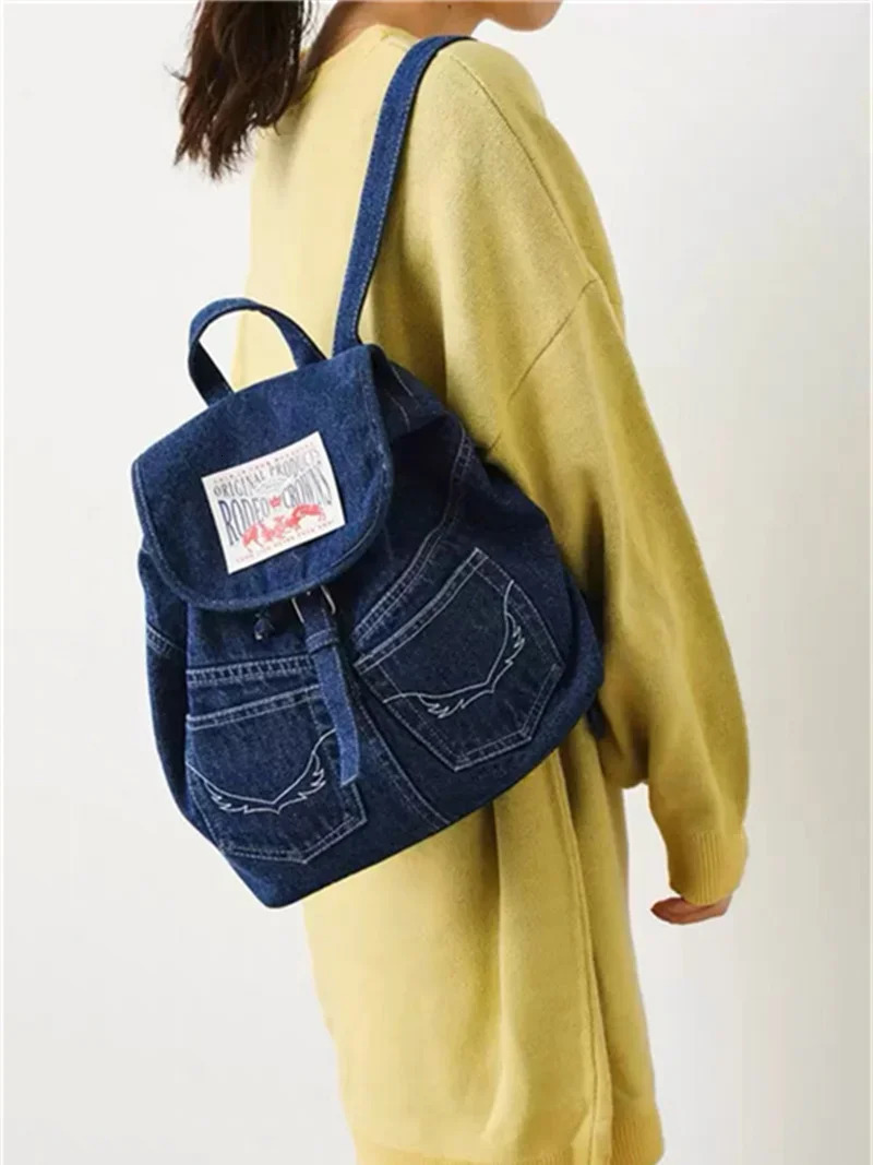 Miyagawa Japans personalized denim patch backpack casual edition canvas backpack suitable for Y2k backpack 241111