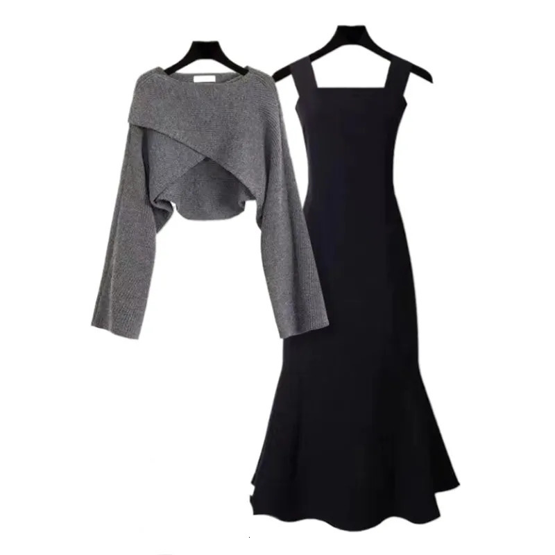 Spring and summer season set womens Korean version fishtail skirt temperature knitted front two-piece set 241112