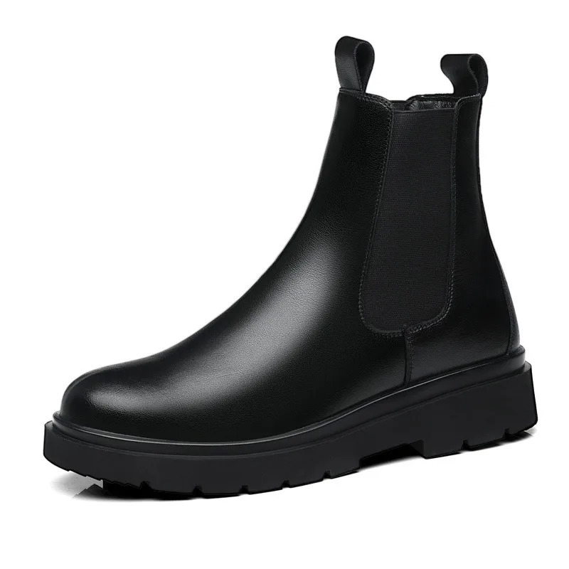 British Soft Leather Slip-on Mens Chelsea Boots Soft-soled Autumn Winter er Shoe Fashion Black Casual Ankle Boots Men 241112