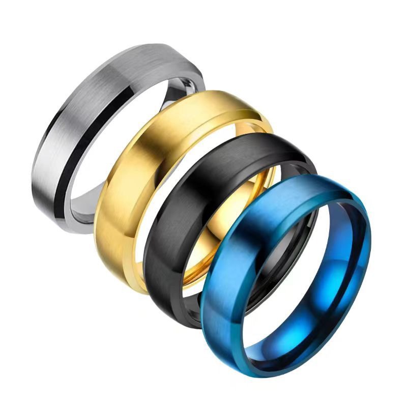 Stylish Simple Design Stainless Steel Band Ring for Women Men Gold Silver Black lover couple wedding ring 4MM Beveled Glossy Titanium Steel Rings Jewe