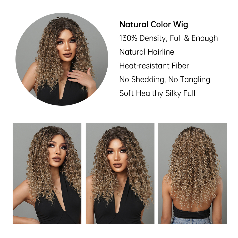 EASIHAIR Curly Wave Lace Front Synthetic Wigs Brown Golden Bouncy Curly Lace Hair Wigs for Afro Black Women Daily Heat Resistant ff502