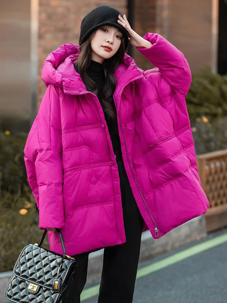 Janveny 90% White Duck Down Jacket Women Hooded Autumn Winter Warm Plus Size Puffer Coat Oversize Casual Loose Female Parkas 241111