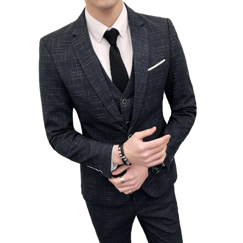 Stylish and Comfortable Suit Men Business Leisure Professional Slim Handsome Marriage Threepiece Set 240412