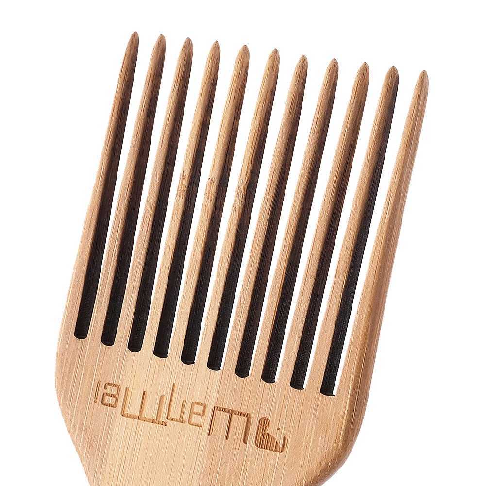 Wooden bamboo African comb wide toothed fork comb professional anti-static hair salon styling comb angle removal wet dry hair brush W241112