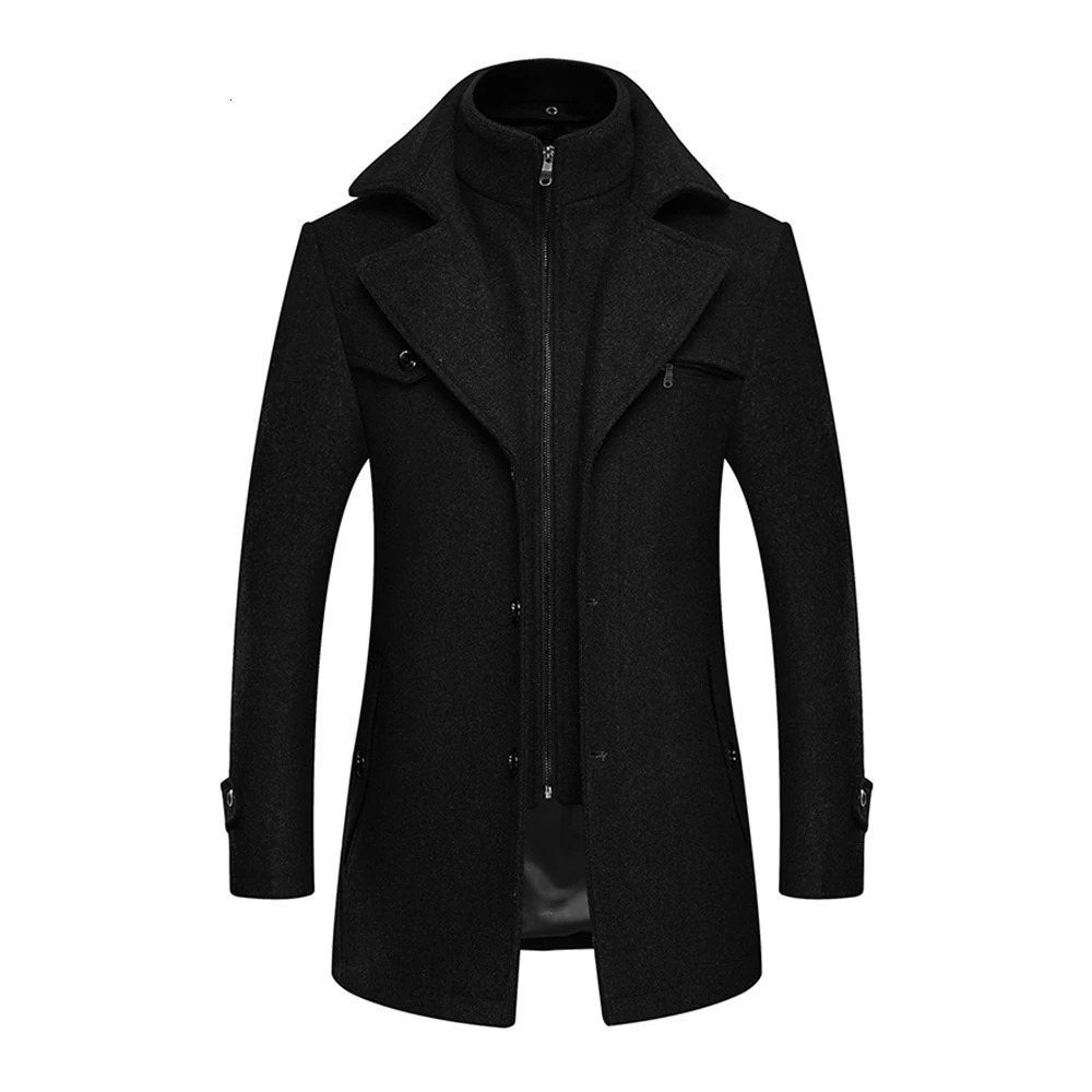 double collar wool coat mens thick plus size trench coat mens warm wool coat 241112