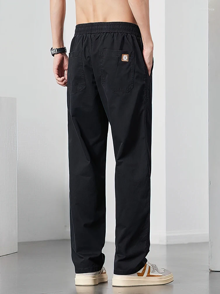 Mens Pants Cotton Straight Casual Men Work Wide Leg Brown Long Cargo Trousers Loose Drawstring Sweatpants Male