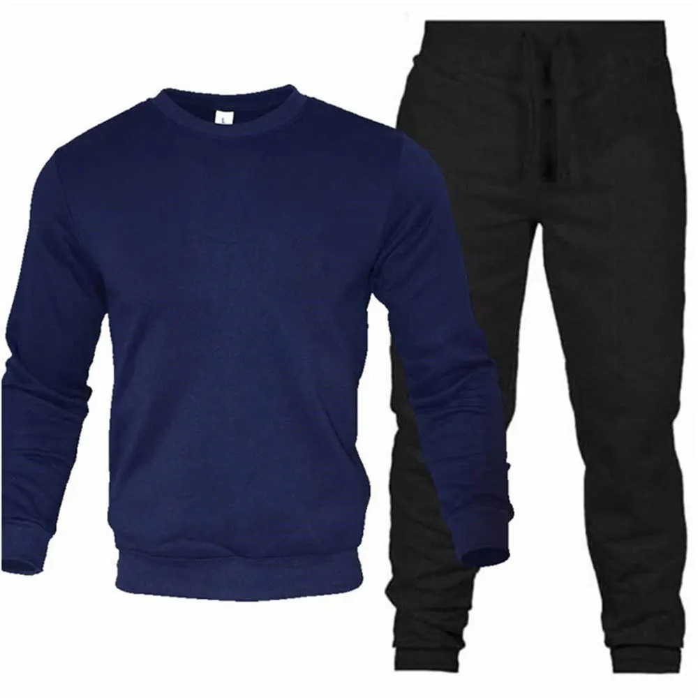 Mens Two-Piece Set O-Neck 2 Pieces Sets Tracksuit Hooded Sweatshirt Drawstring Pants Male Sport Hoodies Running Sportswear 241111